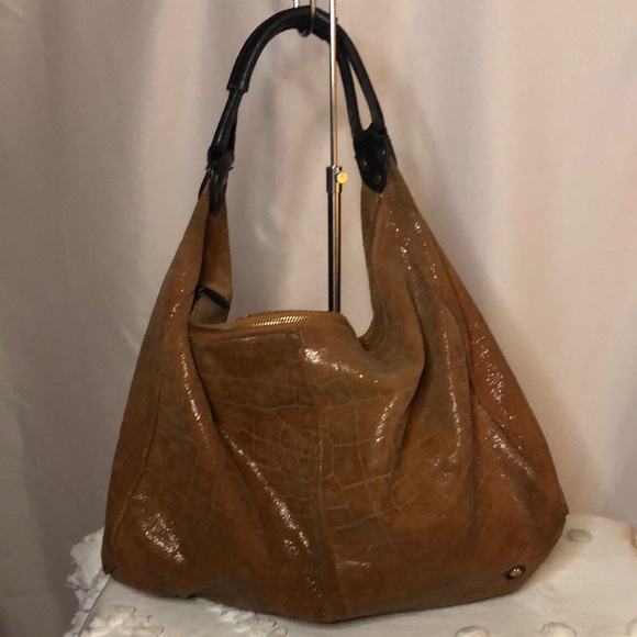 LOLA BERNARD MODENA burnt Orange croc embossed leather/suede shoulder handbag. - Picture 1 of 16